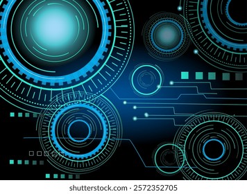 Blue circle technology background vector illustration on black background.