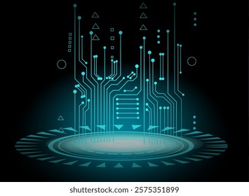 Blue circle technology background vector illustration on black background.