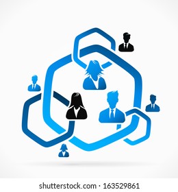 Blue circle of trust people group abstract silhouettes 