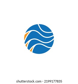Blue circle vector logo with curvy lines and orange colored accent. Suitable for company, corporation, industry, finance, global, and consultant.