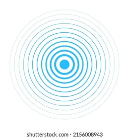 Blauer Kreis-Welleneffekt. Radar, Schallwelle oder Wasserzeichen. Kreislaufspin-Ziel. Symbol für Signalkonzentrationen. Vektorgrafik