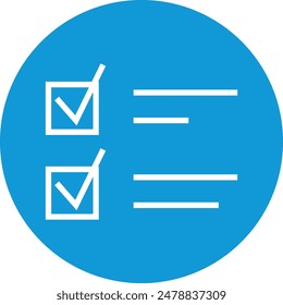 Blue circle white checklist tasks. Voting marking items. Survey audit planning