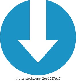 Blue Circle with White Downward Arrow Symbol direction