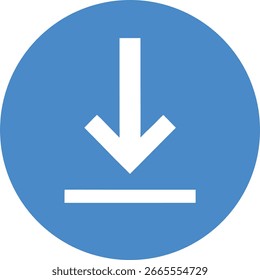 Círculo Azul com Seta para Baixo Branca e Símbolo de download de ícone de Linha Horizontal