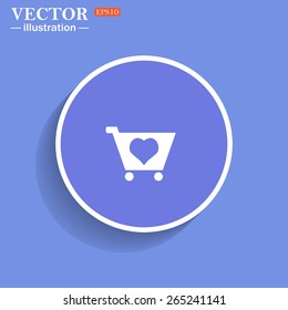 Blue circle with a white stroke on blue background with shadow.   Favorite products. Favorite purchase. Heart.  put in shopping cart , vector illustration, EPS 10