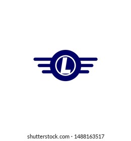 blue circle and wings with L logo letters design concept technology symbol.