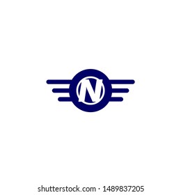 blue circle and wings with N logo letters design concept technology symbol.