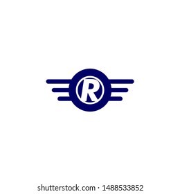 blue circle and wings with R logo letters design concept technology symbol.