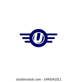 blue circle and wings with U logo letters design concept technology symbol.