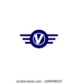 blue circle and wings with V logo letters design concept technology symbol.
