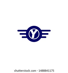 blue circle and wings with Y logo letters design concept technology symbol.