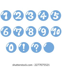 Blue circled numbers from 0 to 10 and ! mark and ? mark is a set of numbers. The circles are highlighted to give a glossy look.