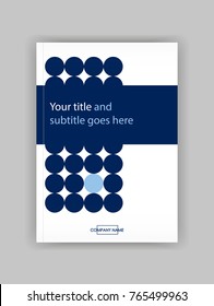 Blue circles Annual report with geometric figures. Book cover design, journal template, banner, presentation, flyer, article background. Vector.