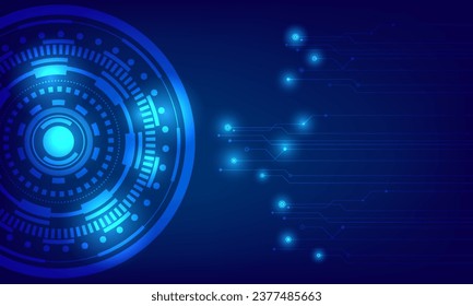 blue circles circuit hi tech technology with hud element graphic on smooth gradient background