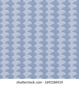 Blue circles clamshell geometric seamless repeat pattern background. Great for paper products and stationery such as invitations, notebooks and party items. Would be great for gift and home ware