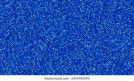 Blue Circles Mosaic Pattern. Decorative Pool or Bathroom Wall Stone Ornament. Summer Blue Disco Ball Background. Vector Illustration.