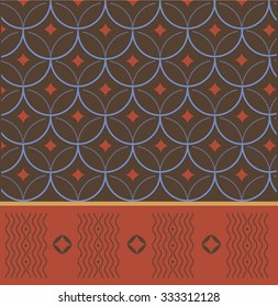 Blue circles on an abstract brown background, brown wave on an abstract red background. Seamlessly repeatable. Vector Illustration
