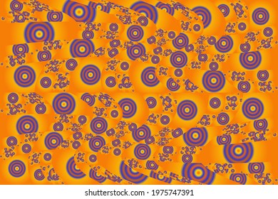 Blue circles on an orange wave background. Use it for illustrations and textures.