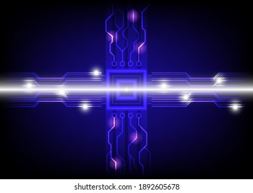 blue circuit background , blue board background , center chip