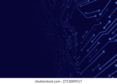Fondo de Tablero de circuito azul con patrón de línea de chip de tecnología moderna, ideal para Tecnología, semiconductores y temas digitales. Ilustración vectorial.
