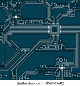 Blue circuit board. Concept high tech background. PCB. Vector illustration.