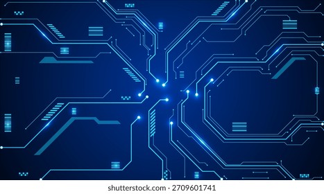 Blue circuit board design representing modern tech and connectivity.
