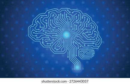 Un diseño de placa de circuito azul en forma de cerebro humano