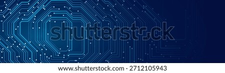 Blue Circuit Board Digital Electronics Background. Artificial Intelligence AI Microchip CPU Technology Backdrop Pattern. Computer Motherboard Vector Illustration.