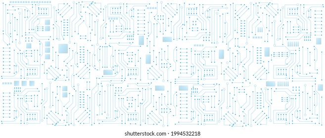 Tarjeta de circuito azul, computadora de línea electrónica o eléctrica y chip, concepto de tecnología de ingeniería, fondo vectorial 