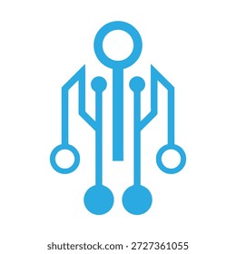 Blue circuit board humanoid robot icon on white background technology concept symbol icon