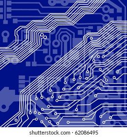 Blue circuit board macro background. vector illustration