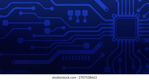 Blue Circuit Board Microchip With Glowing Pathways—Futuristic Digital Technology And Electronics Concept.vector illustration eps10