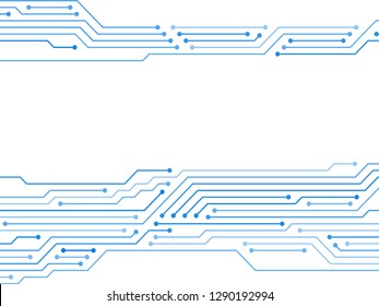 Blue Circuit Board Or Motherboard Texture Vector Background Graphic Design. Semiconductor Connections Of Computer Hardware, Microcircuit, Motherboard Elements. Blue Microchips Connections Background.