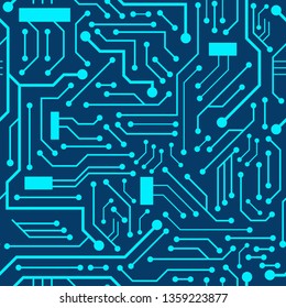 Blue circuit board seamless pattern