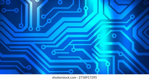 Fondo azul de la Tecnología del Tablero del circuito con las líneas interconectadas y el resplandor de neón