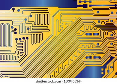 blue circuit board vector illustration. yellow background
