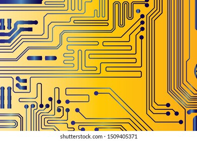 blue circuit board vector illustration. yellow background