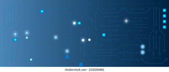 Blue circuit electronic, electrical line or circuit board with circle engineering technology concept vector background 