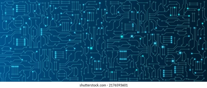 Blue circuit electronic or electrical line with circle engineering technology concept vector background 