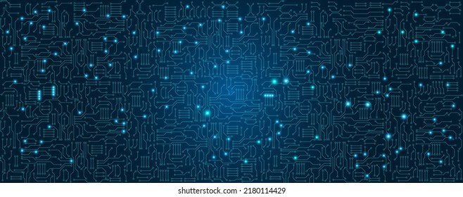 Blue circuit electronic or electrical line with circle engineering technology concept vector background 