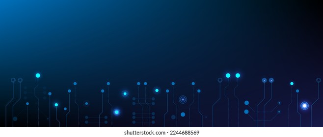 Línea electrónica o eléctrica de circuito azul con fondo vectorial de tecnología de ingeniería de círculo 