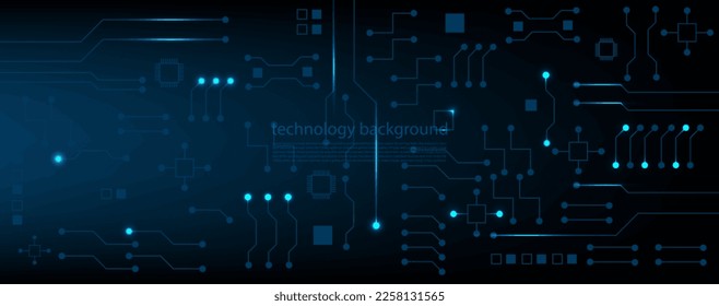Blaue Schaltung, elektronisch oder elektrisch, Konzept der Leiterplattentechnik, Vektorhintergrund 