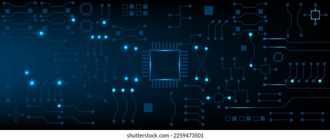 Blue circuit electronic or electrical line on circuit board engineering technology concept vector background 