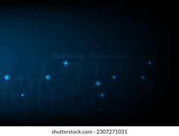 Blue circuit electronic or electrical line with circle engineering technology concept vector background 