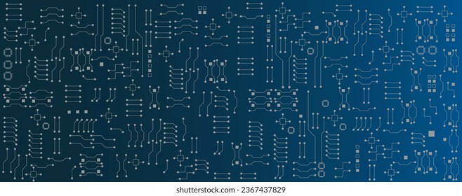 Blue circuit electronic or electrical line with circuit board engineering technology concept vector background 