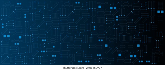 Línea electrónica o eléctrica de circuito azul con fondo vectorial de tecnología de ingeniería de círculo 