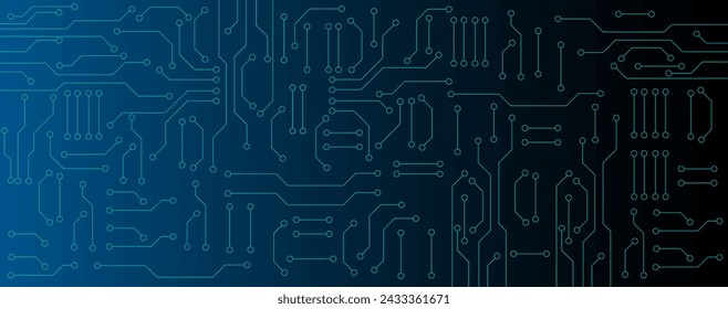 línea electrónica o eléctrica del circuito azul con el fondo del vector del concepto de la tecnología de la ingeniería del resplandor circular 