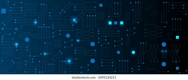 Blaue elektronische oder elektrische Leitung mit Kreistechnik Konzept Vektorgrafik Hintergrund 