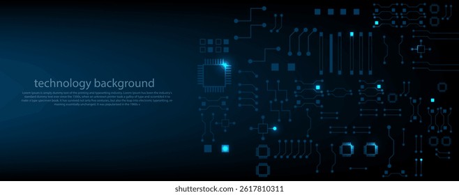 Blue circuit electronic or electrical line on circuit board engineering technology concept vector background 