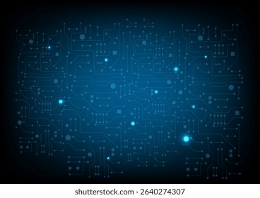 blue circuit electronic or electrical line with circle glowing engineering technology concept vector background 